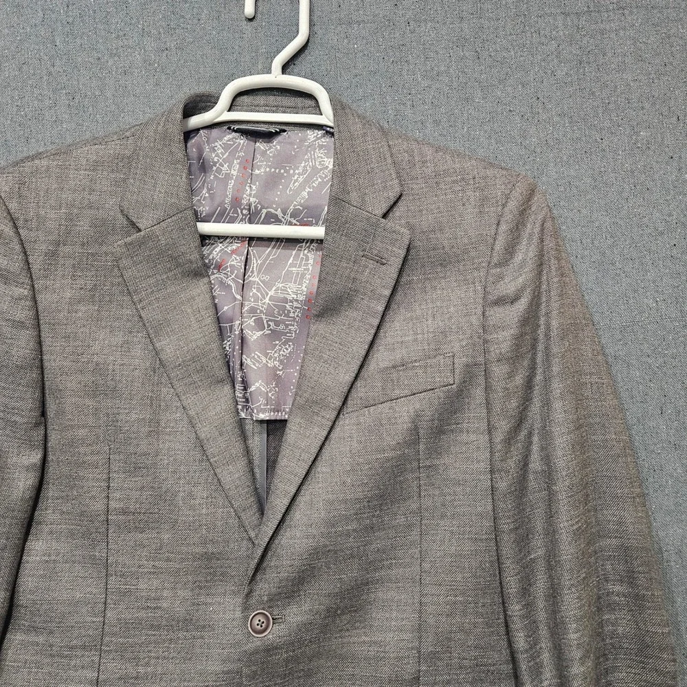 Nautica Mens Grey Textured Two Button Sport Blazer 42R Map Lining Patch Pocket